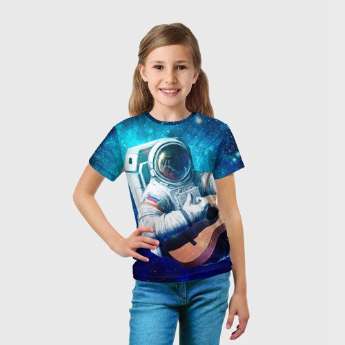Детская футболка 3D с принтом Космонавт с гитарой, вид сбоку #3