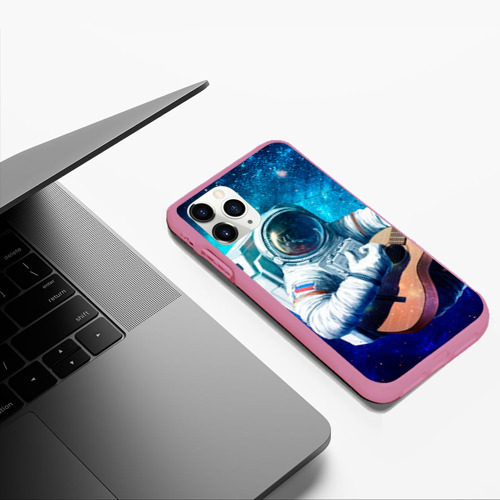 Чехол для iPhone 11 Pro Max матовый Космонавт с гитарой, цвет малиновый - фото 5