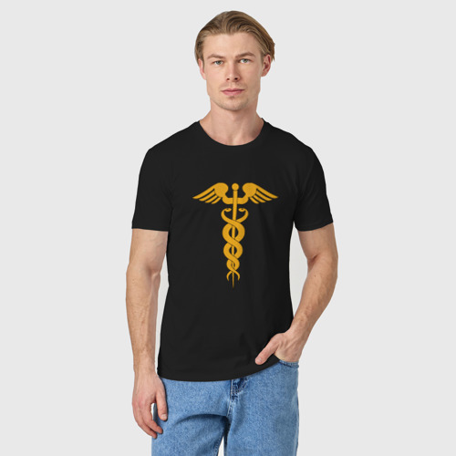 Мужская футболка хлопок Кадуцей - керикион, цвет черный - фото 3