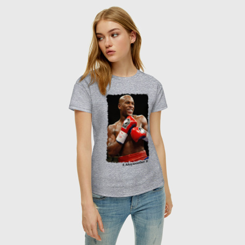 Женская футболка хлопок с принтом Флойд Мэйуэзер младший, фото на моделе #1