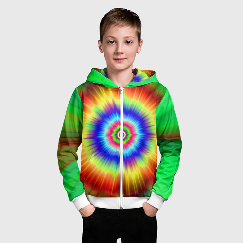 Детская толстовка 3D на молнии Tie dye, цвет белый - фото 3