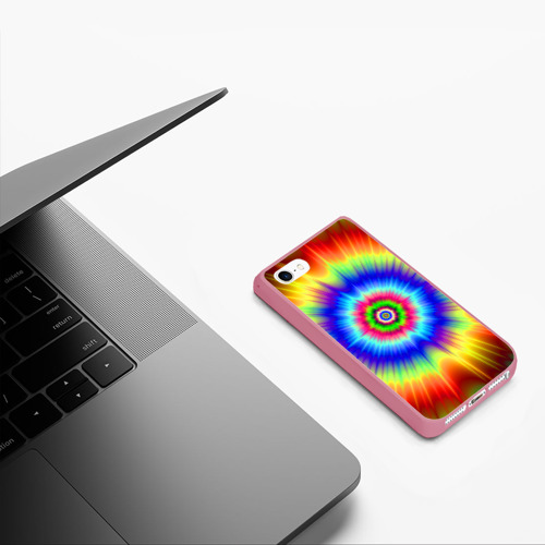 Чехол для iPhone 5/5S матовый Tie dye, цвет малиновый - фото 5