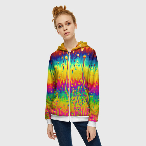 Женская толстовка 3D на молнии Tie dye, цвет белый - фото 3