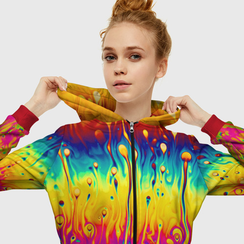 Женская толстовка 3D на молнии Tie dye, цвет красный - фото 5