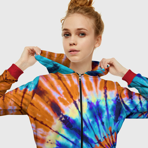 Женская толстовка 3D на молнии Tie dye, цвет красный - фото 5