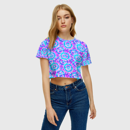 Женская футболка Crop-top 3D Tie dye, цвет 3D печать - фото 4