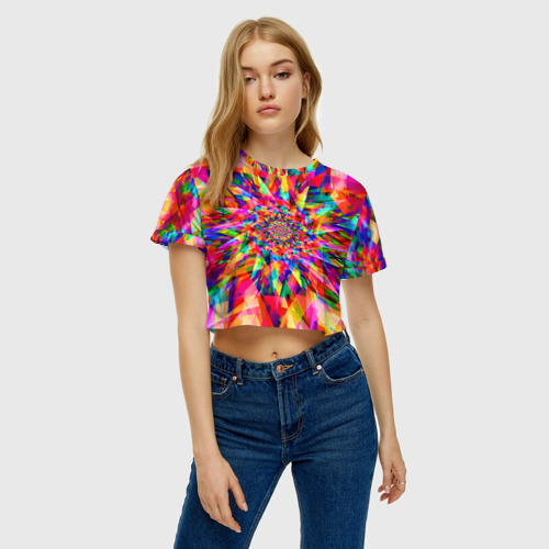 Женская футболка Crop-top 3D Tie dye, цвет 3D печать - фото 3