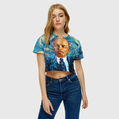 Женская футболка Crop-top 3D Ленин по мотивам Ван Гога, цвет 3D печать - фото 3