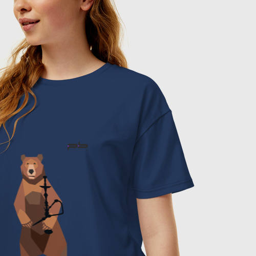 Женская футболка хлопок Oversize Медведь и shisha, цвет темно-синий - фото 3