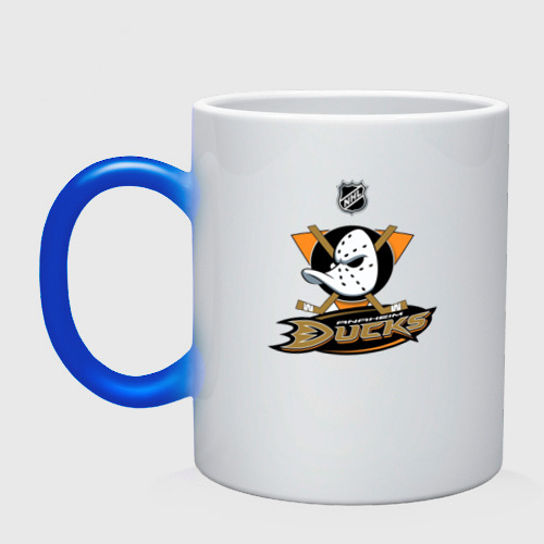 Кружка хамелеон Anaheim Ducks Black, цвет белый + синий