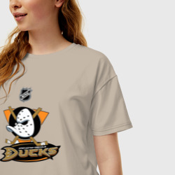 Женская футболка хлопок Oversize Anaheim Ducks Black - фото 2