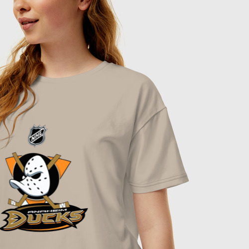 Женская футболка хлопок Oversize Anaheim Ducks Black, цвет миндальный - фото 3