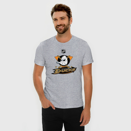 Мужская футболка хлопок Slim Anaheim Ducks Black, цвет меланж - фото 3