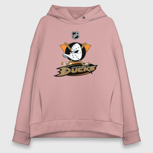 Женское худи Oversize хлопок Anaheim Ducks Black, цвет пыльно-розовый