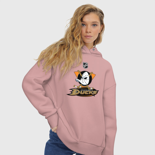 Женское худи Oversize хлопок Anaheim Ducks Black, цвет пыльно-розовый - фото 4