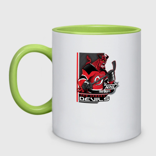 Кружка двухцветная New Jersey Devils, цвет белый + светло-зеленый