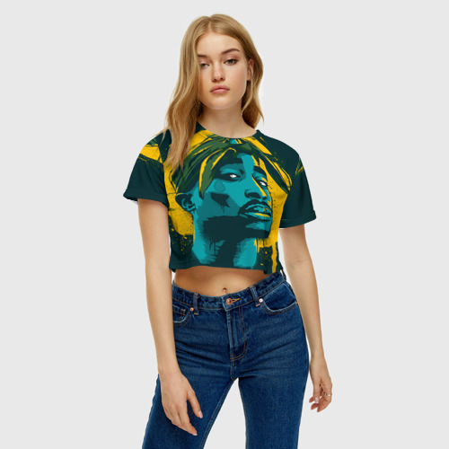 Женская футболка Crop-top 3D 2pac, цвет 3D печать - фото 3