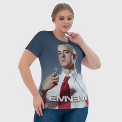 Футболка с принтом Eminem для женщины, вид на модели спереди №4. Цвет основы: белый