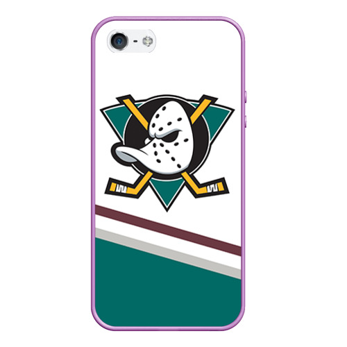 Чехол для iPhone 5/5S матовый Anaheim Ducks Selanne, цвет сиреневый