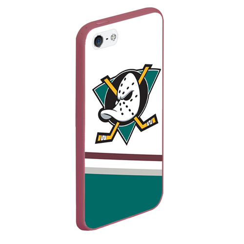 Чехол для iPhone 5/5S матовый Anaheim Ducks Selanne, цвет малиновый - фото 3