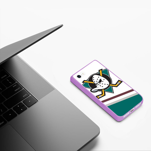 Чехол для iPhone 5/5S матовый Anaheim Ducks Selanne, цвет сиреневый - фото 5