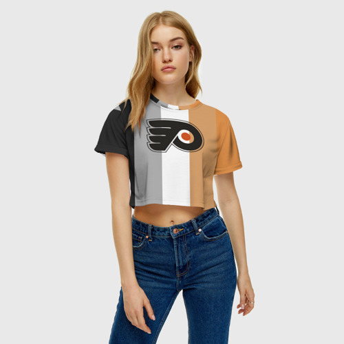 Женская футболка Crop-top 3D Philadelphia Flyers, цвет 3D печать - фото 4