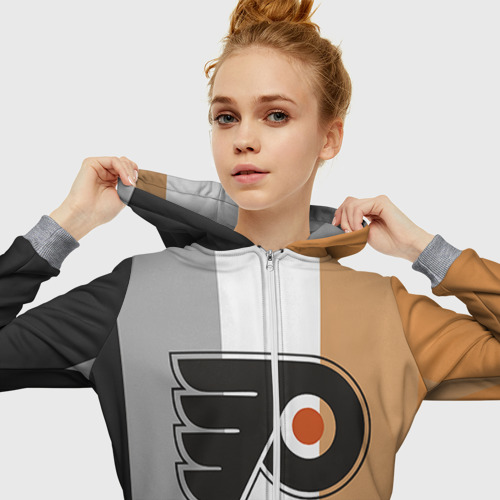 Женская толстовка 3D на молнии Philadelphia Flyers, цвет меланж - фото 5