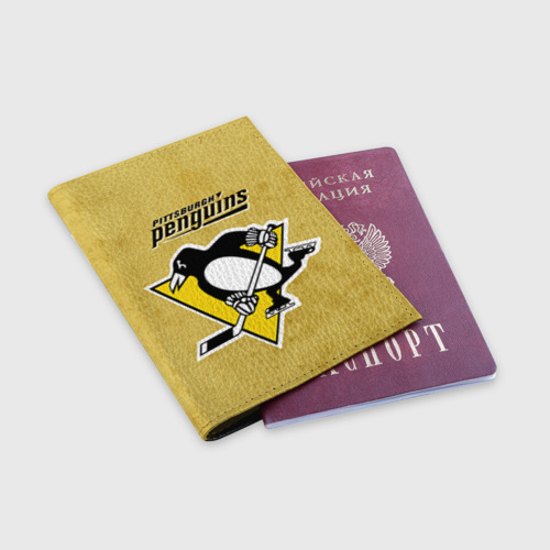 Обложка для паспорта матовая кожа Pittsburgh Pinguins, цвет черный - фото 3