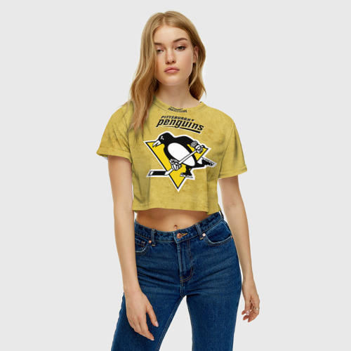 Женская футболка Crop-top 3D Pittsburgh Pinguins, цвет 3D печать - фото 3