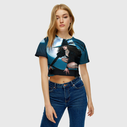 Женская футболка Crop-top 3D Ведьма, цвет 3D печать - фото 3