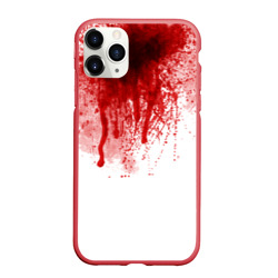 Чехол для iPhone 11 Pro Max матовый Кровь: брызки, капли стекает пятнами текстура на белом