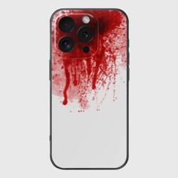 Чехол для iPhone 16 Pro силиконовый с защитой камеры Кровь: брызки, капли стекает пятнами текстура на белом