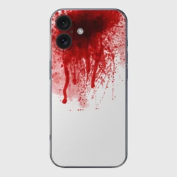 Чехол для iPhone 16 силиконовый с защитой камеры Кровь: брызки, капли стекает пятнами текстура на белом