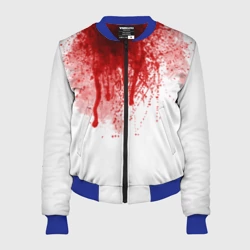 Женский бомбер 3D Кровь: брызки, капли стекает пятнами текстура на белом