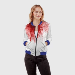 Женский бомбер 3D Кровь: брызки, капли стекает пятнами текстура на белом - фото 2