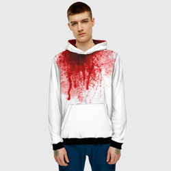 Мужская толстовка 3D Кровь: брызки, капли стекает пятнами текстура на белом - фото 2