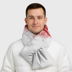 Шарф-пуховик 3D Кровь: брызки, капли стекает пятнами текстура на белом - фото 2