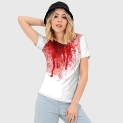 Женская футболка 3D Slim Кровь: брызки, капли стекает пятнами текстура на белом - фото 2