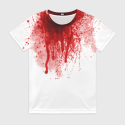 Женская футболка 3D Кровь: брызки, капли стекает пятнами текстура на белом