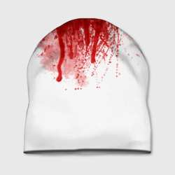 Шапка 3D Кровь: брызки, капли стекает пятнами текстура на белом