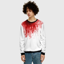 Мужской свитшот 3D Кровь: брызки, капли стекает пятнами текстура на белом - фото 2