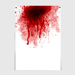 Постер Кровь: брызки, капли стекает пятнами текстура на белом