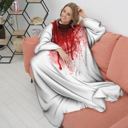 Плед с рукавами Кровь: брызки, капли стекает пятнами текстура на белом - фото 2