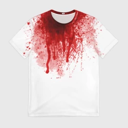 Мужская футболка 3D Кровь: брызки, капли стекает пятнами текстура на белом