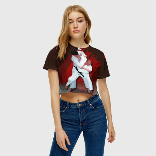 Женская футболка Crop-top 3D Дзюдо, цвет 3D печать - фото 3