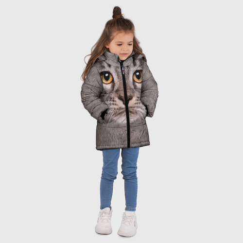 Зимняя куртка для девочек 3D с принтом Котик, вид сбоку #3