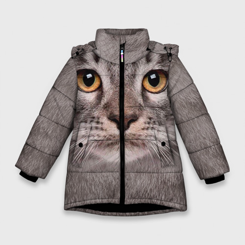 Зимняя куртка для девочек 3D с принтом Котик, вид спереди #2