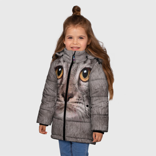 Зимняя куртка для девочек 3D с принтом Котик, фото на моделе #1