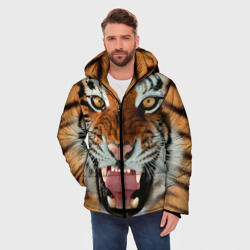 Куртка с принтом Тигр для мужчины, вид на модели спереди №2. Цвет основы: черный