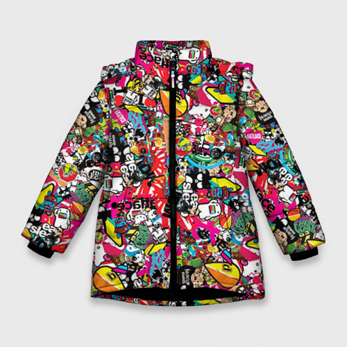 Зимняя куртка для девочек 3D Стикербомбинг, цвет черный